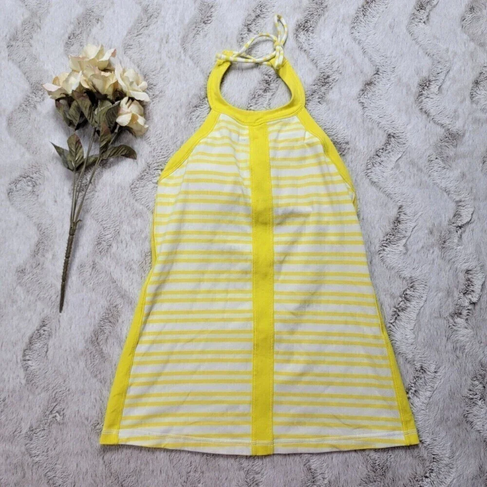 Lululemon Hip To Be Zen Yellow White Stripe Luon Light Fabric Tank Top Size 6